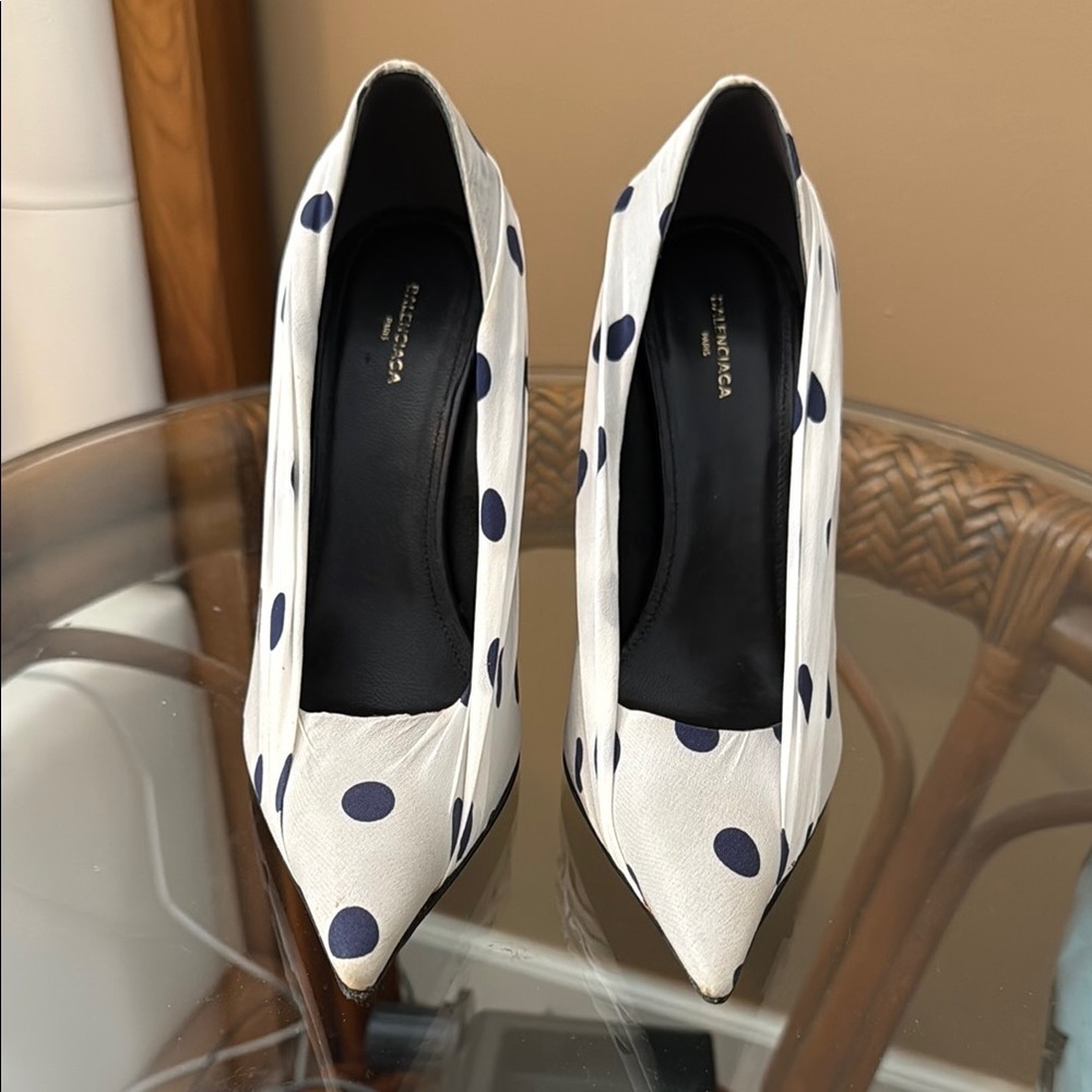 Balenciaga Knife Polka Dot Satin Pumps Heels Size 36